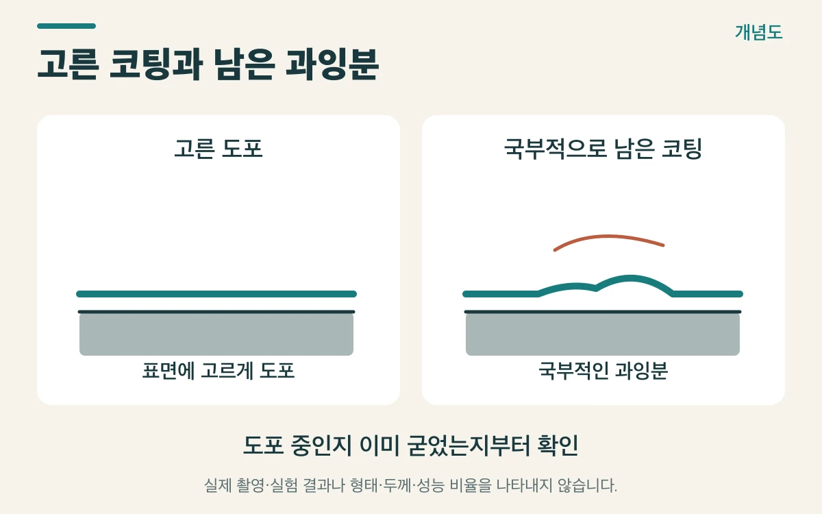 고른 코팅과 남은 과잉분를 설명하는 개념도