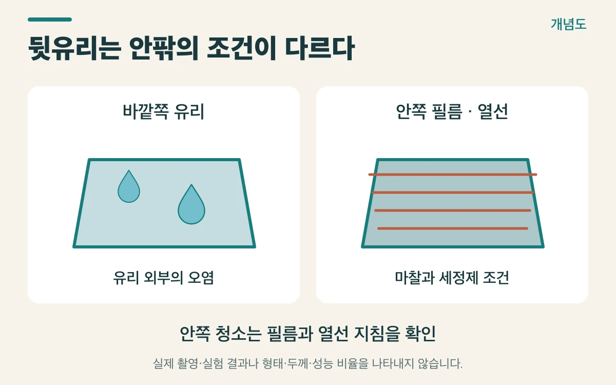 뒷유리는 안팎의 조건이 다르다를 설명하는 개념도