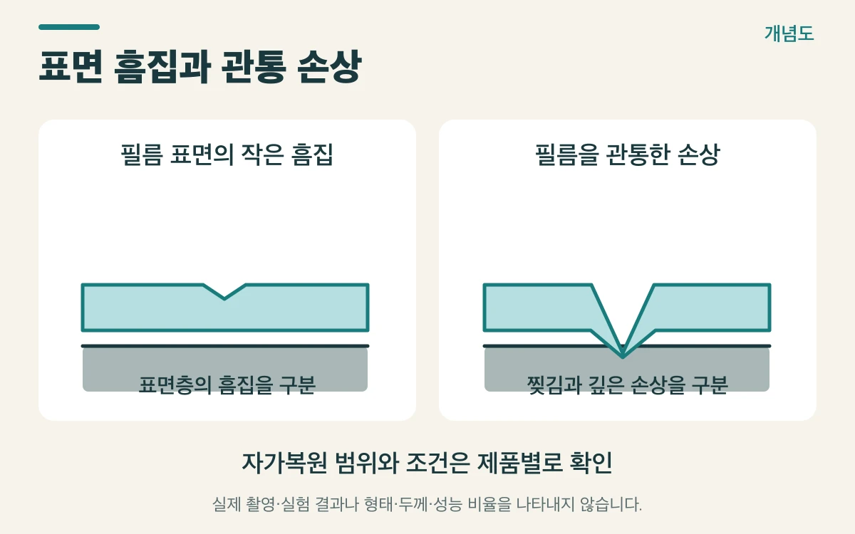 표면 흠집과 관통 손상를 설명하는 개념도