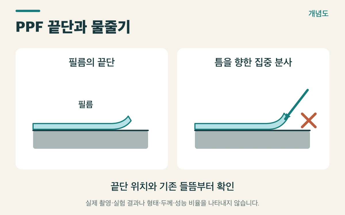 PPF 끝단과 물줄기를 설명하는 개념도
