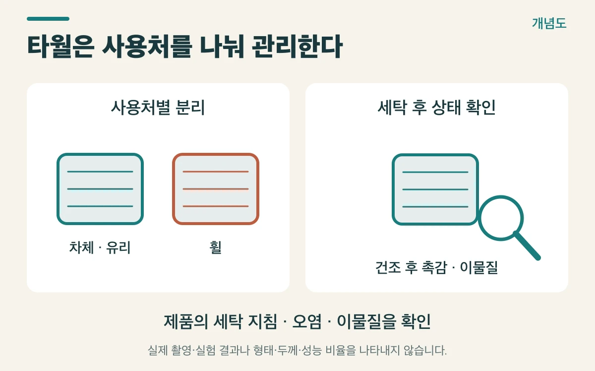 타월은 사용처를 나눠 관리한다를 설명하는 개념도